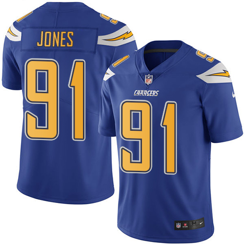 Nike Chargers #91 Justin Jones Electric Blue Men's Stitched NFL Limited Rush Jersey - Click Image to Close